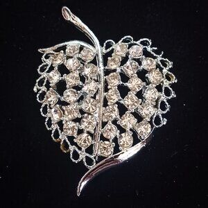 Clear Rhinestone Leaf Shaped Brooch